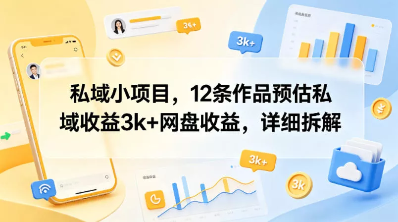 私域小项目，12条作品预估私域收益3k+网盘收益，详细拆解 - 项目资源网