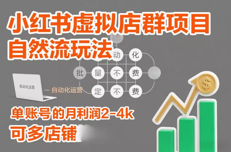 小红书虚拟店群项目,自然流玩法,批量自动化,稳定不费号,单账号的月利润2-4k,可多店矩阵 小红书虚拟店群项目,自然流玩法,批量自动化,稳定不费号,单账号的月利润2-4k,可多店矩阵