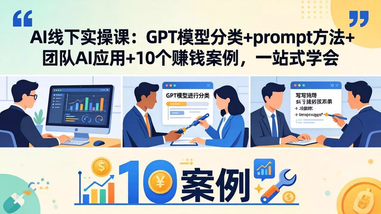 AI线下实操课：GPT模型分类+prompt方法+团队AI应用+10个赚钱案例，一站式学会 - 项目资源网
