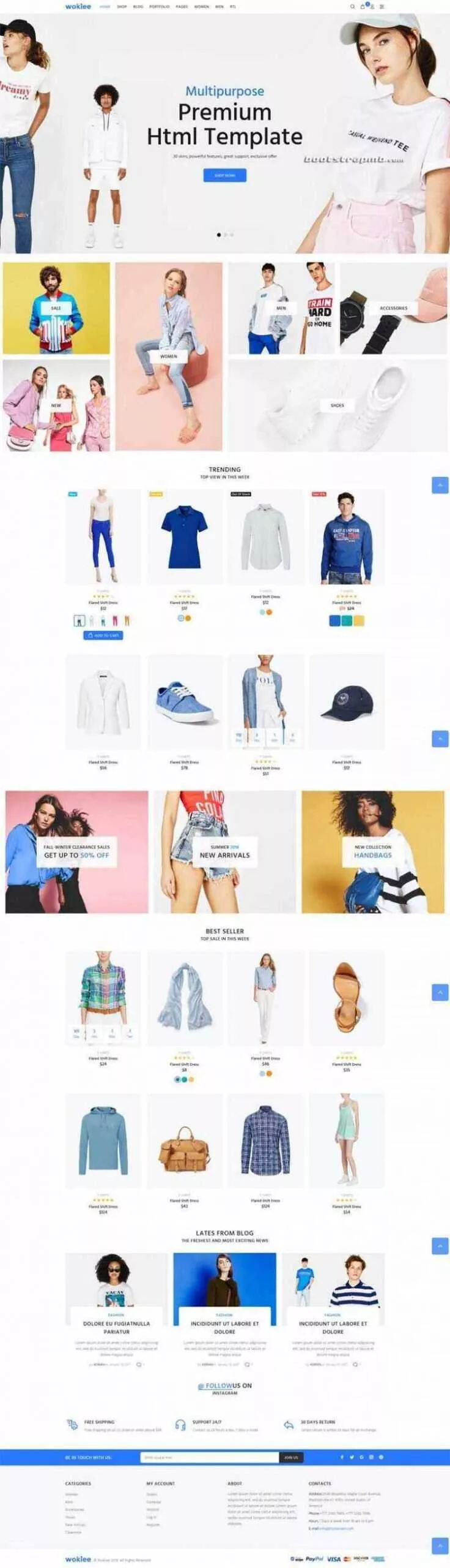 蓝色宽屏Bootstrap响应式服装购物商城 - 项目资源网