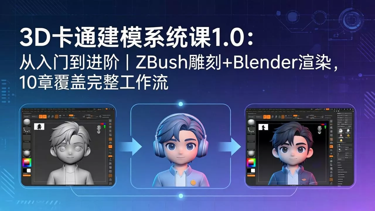 3D卡通建模系统课1.0:从入门到进阶|ZBrush雕刻+Blender渲染,10章覆盖完整工作流 3D卡通建模系统课1.0:从入门到进阶|ZBrush雕刻+Blender渲染,10章覆盖完整工作流