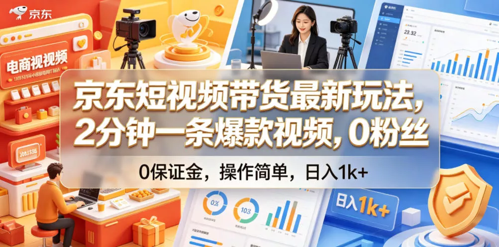 京东短视频带货最新玩法,2分钟一条爆款视频,0粉丝,0保证金,操作简单,日入1k+【揭秘】 京东短视频带货最新玩法,2分钟一条爆款视频,0粉丝,0保证金,操作简单,日入1k+【揭秘】