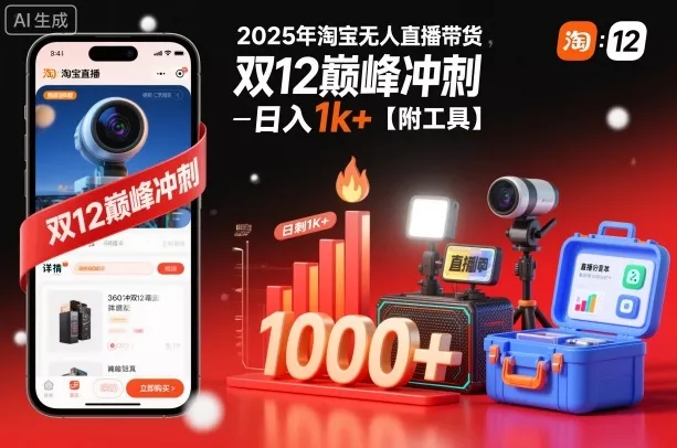 2025年淘宝无人直播带货，冲刺双12，日入1k+【附工具】【揭秘】 - 项目资源网