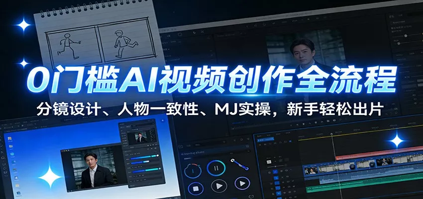 0门槛AI视频创作全流程：分镜设计、人物一致性、MJ实操，新手轻松出片 - 项目资源网
