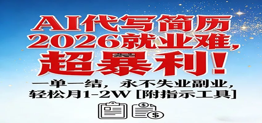 AI代写简历，2026就业难，超暴利！一单一结，永不失业副业，轻松月1-2W【附指令工具】 - 项目资源网