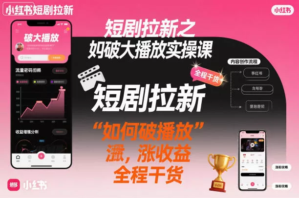 短剧拉新之小红书如何破大播放实操课，如何破播放，涨收益，全程干货 - 项目资源网