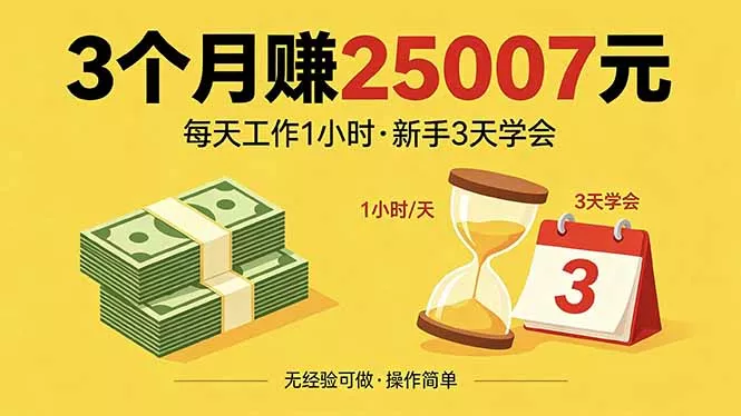 3个月赚钱25007元，每天工作1个小时，新手3天全部学会！ - 项目资源网