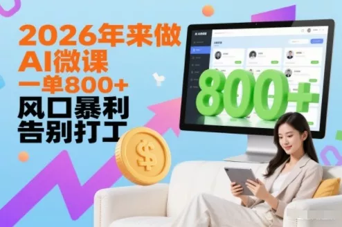 2026年来做AI微课,一单8张+,风口暴利,告别打工 2026年来做AI微课,一单8张+,风口暴利,告别打工