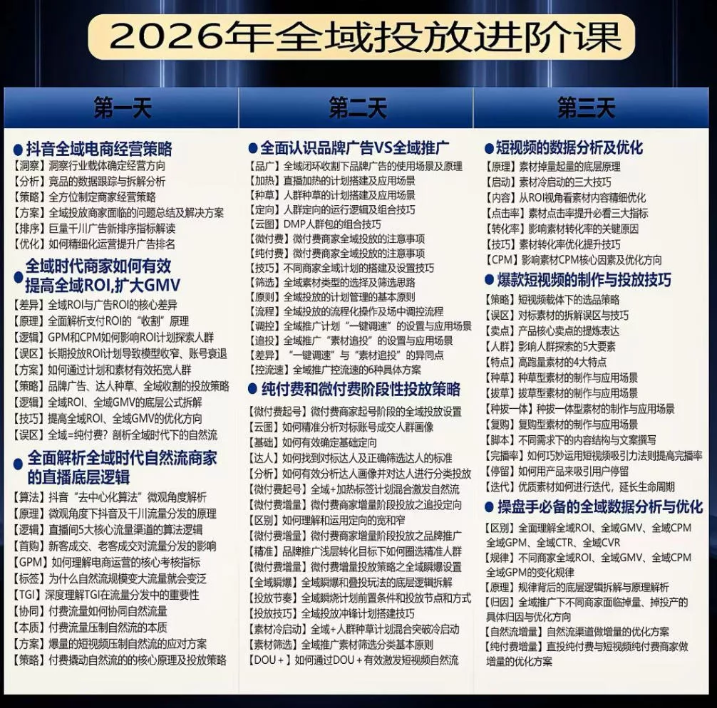 千川扫地僧2026抖音全域投放进阶课,少走弯路·快速起量·掌控增长,6月12-14号杭州线下课 千川扫地僧2026抖音全域投放进阶课,少走弯路·快速起量·掌控增长,6月12-14号杭州线下课