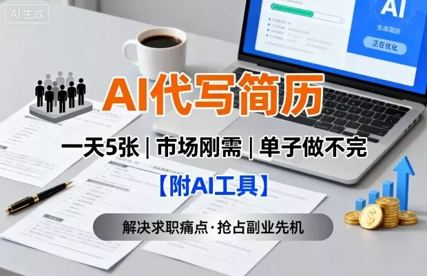 AI代写简历，一天5张，今年找工作难，市场刚需，单子做不完【附AI工具】 - 项目资源网