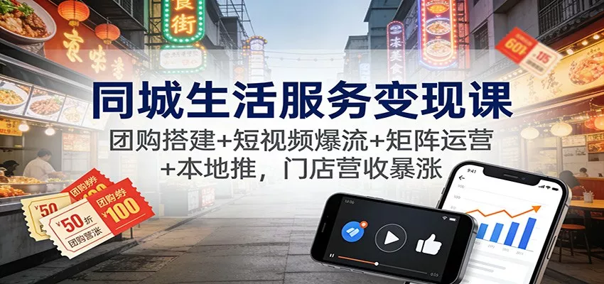 同城生活服务变现课：团购搭建+短视频爆流+矩阵运营+本地推，门店营收暴涨 - 项目资源网