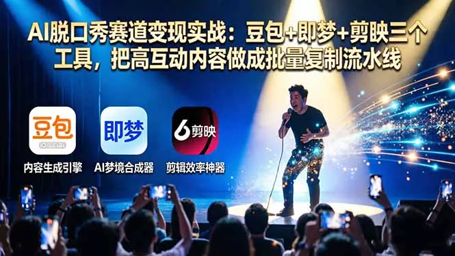 AI脱口秀赛道变现实战:豆包+即梦+剪映三个工具,把高互动内容做成批量复制流水线 AI脱口秀赛道变现实战:豆包+即梦+剪映三个工具,把高互动内容做成批量复制流水线