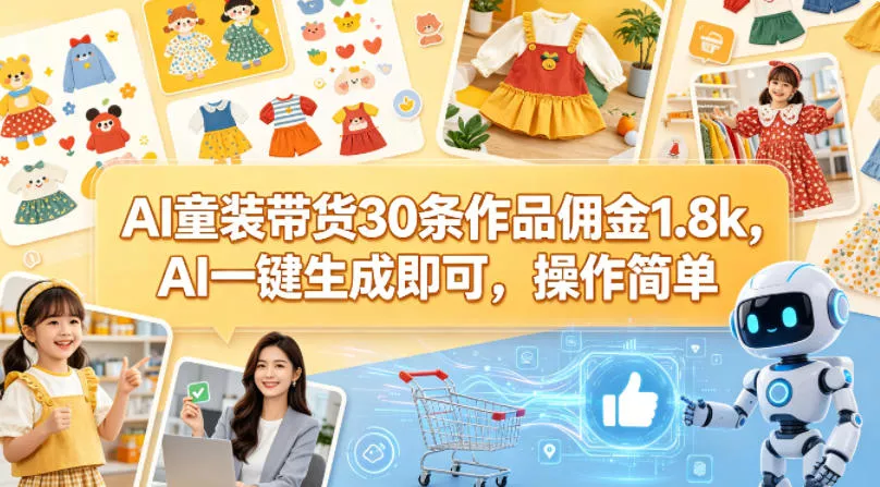 AI童装带货30条作品佣金1.8k,AI一键生成即可,操作简单 AI童装带货30条作品佣金1.8k,AI一键生成即可,操作简单