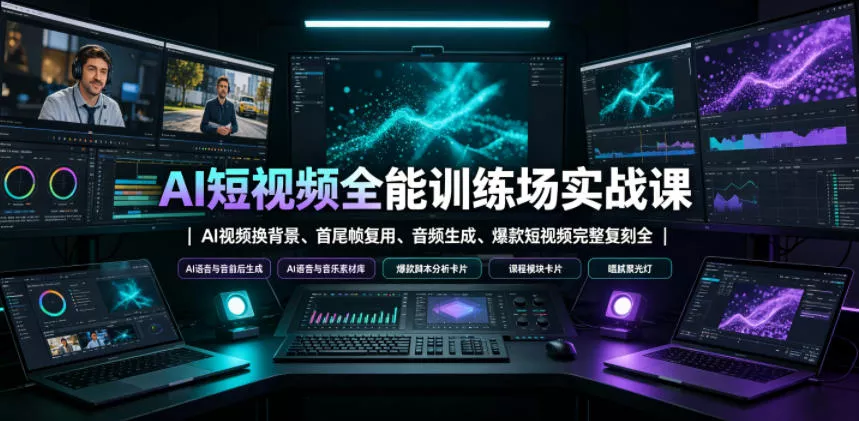 AI短视频全能训练场实战课｜AI视频换背景、首尾帧复用、音频生成、爆款短视频完整复刻全套实操教学 - 项目资源网