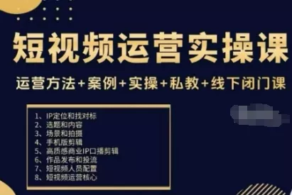 短视频运营实操课，运营方法+案例+实操+私教+线下闭门课 - 项目资源网