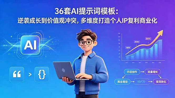 36套AI提示词模板:逆袭成长到价值观冲突,多维度打造个人IP复利商业化 36套AI提示词模板:逆袭成长到价值观冲突,多维度打造个人IP复利商业化