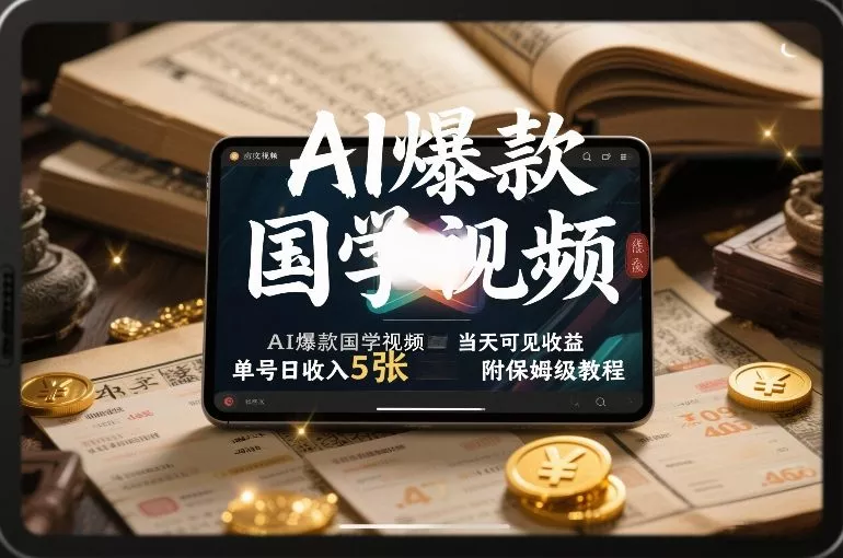 AI爆款国学视频，独家起号方法，小白直接上手，当天可见收益，单号日收入5张+附保姆级教程 - 项目资源网
