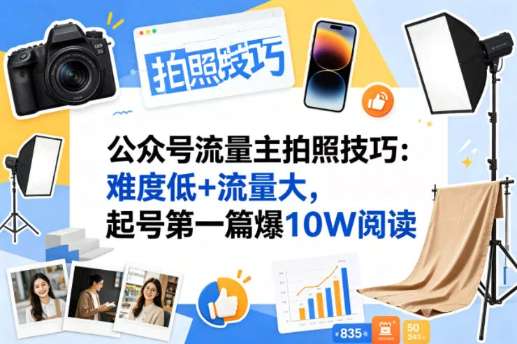 公众号流量主之拍照技巧赛道,难度低+流量大,起号第一篇就爆了10w阅读 公众号流量主之拍照技巧赛道,难度低+流量大,起号第一篇就爆了10w阅读