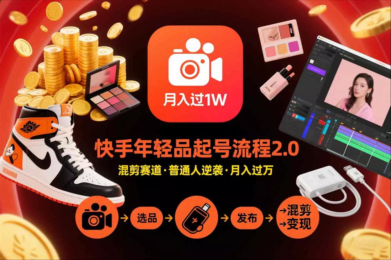 快手短视频带货年轻品起号流程2.0，快手年轻品混剪赛道，普通人也能月入过1W - 项目资源网