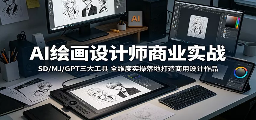 AI绘画设计师商业实战：SD/MJ/GPT三大工具，全维度实操落地打造商用设计作品 - 项目资源网