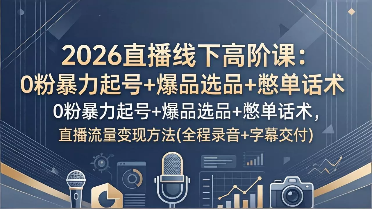 2026直播线下高阶课:0粉暴力起号+爆品选品+憋单话术,直播流量变现方法(全程录音+字幕交付 2026直播线下高阶课:0粉暴力起号+爆品选品+憋单话术,直播流量变现方法(全程录音+字幕交付