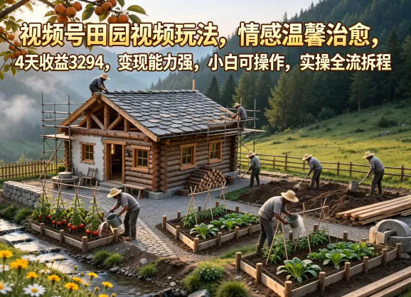 视频号田园视频玩法,情感温馨治愈,4天收益3294,变现能力强,小白可操作,实操全流程拆解 视频号田园视频玩法,情感温馨治愈,4天收益3294,变现能力强,小白可操作,实操全流程拆解
