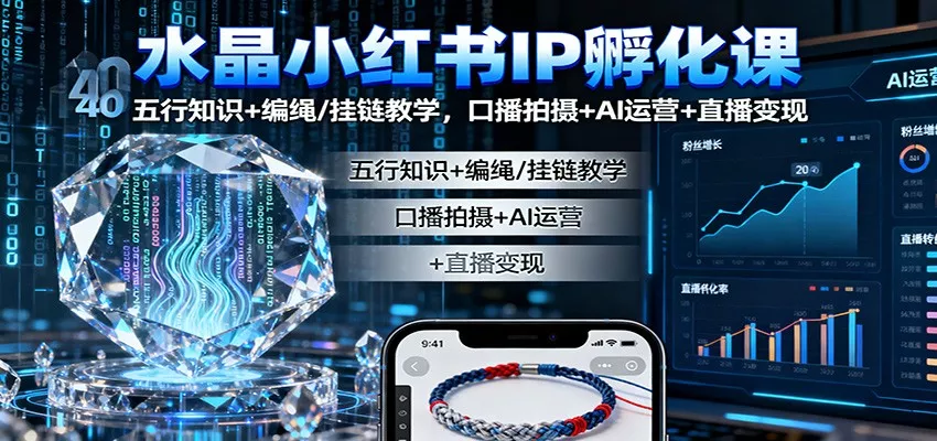 水晶小红书IP孵化课：五行知识+编绳/挂链教学，口播拍摄+AI运营+直播变现 - 项目资源网