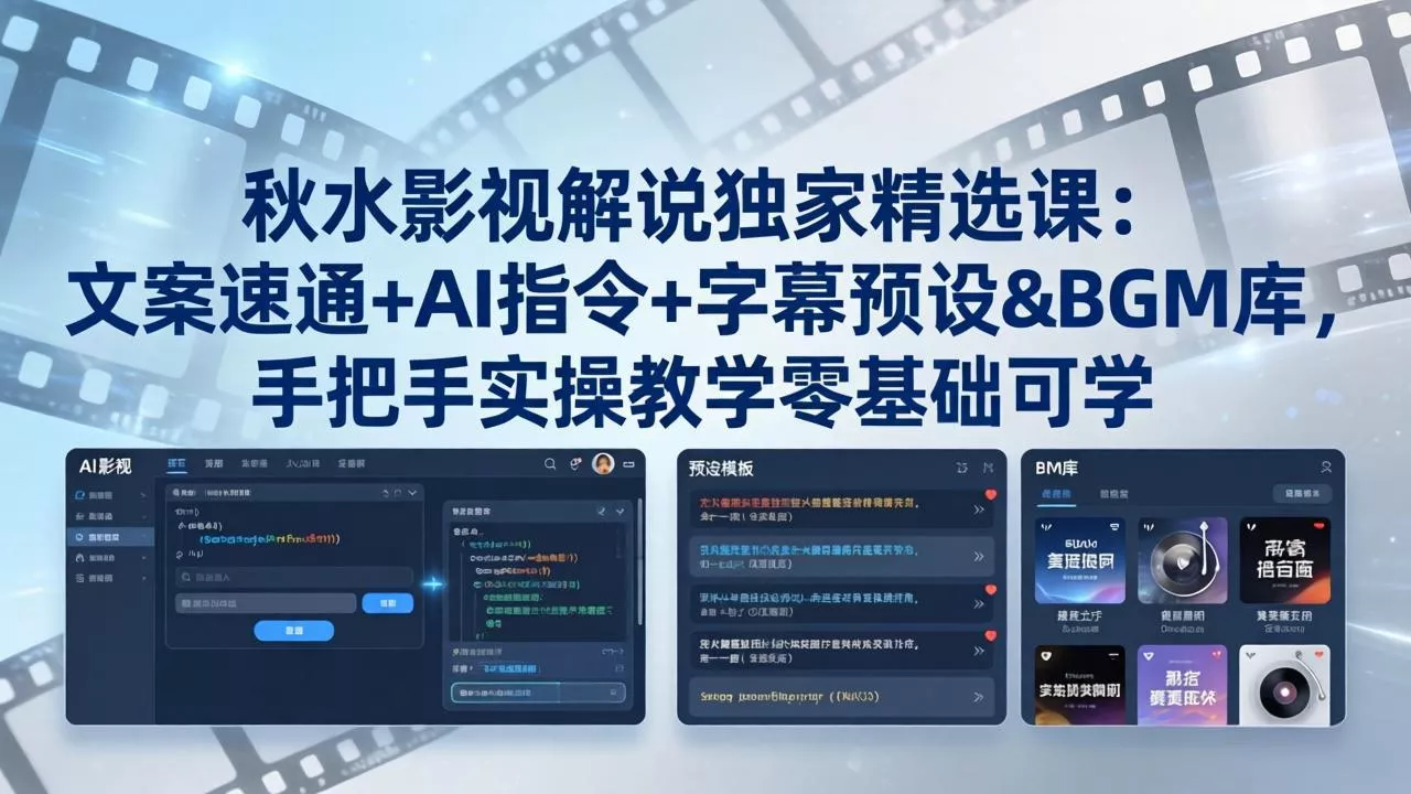 秋水影视解说独家精选课:文案速通+AI指令+字幕预设+BGM库,手把手实操教学零基础可学 秋水影视解说独家精选课:文案速通+AI指令+字幕预设+BGM库,手把手实操教学零基础可学