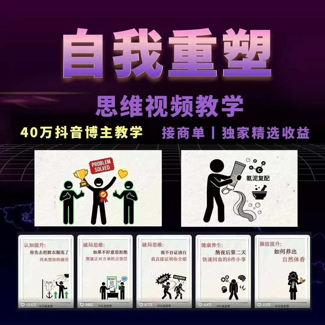 40w博主自我重塑AI思维动画教程，视频剪辑+抠图+音频+封面制作，接商单+独家精选收益