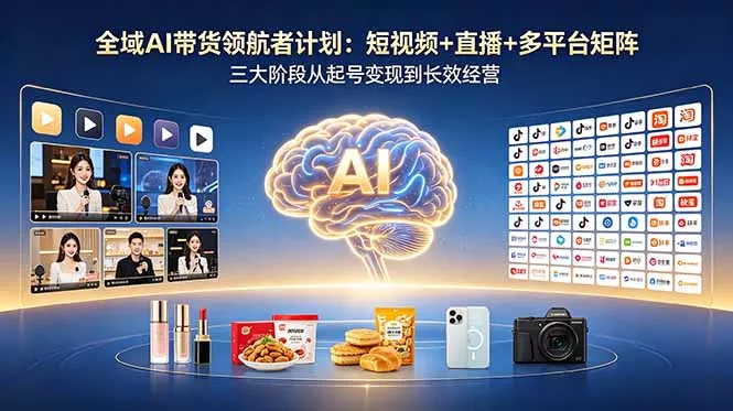 全域AI带货领航者计划：短视频+直播+多平台矩阵，三大阶段从起号变现到长效经营 - 项目资源网