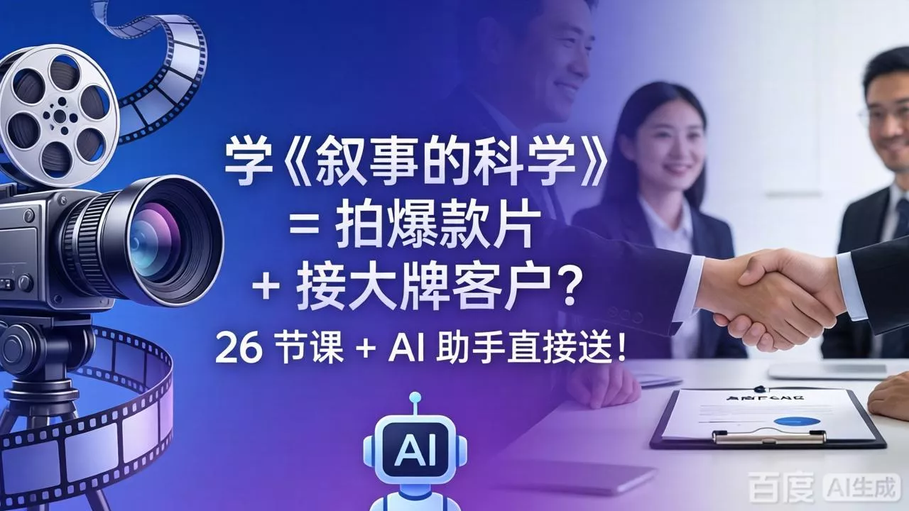 学《叙事的科学》= 拍爆款片 + 接大牌客户?26 节课 + AI 助手直接送! 学《叙事的科学》= 拍爆款片 + 接大牌客户?26 节课 + AI 助手直接送!