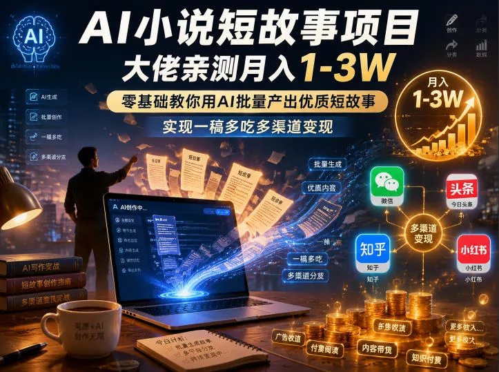 AI小说短故事项目,大佬亲测月入1-3W,零基础教你用AI批量产出优质短故事,实现一稿多吃多渠道变现 AI小说短故事项目,大佬亲测月入1-3W,零基础教你用AI批量产出优质短故事,实现一稿多吃多渠道变现