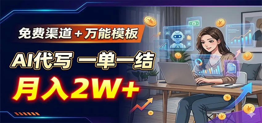 免费渠道+万能模板,AI代写一单一结,月入2W+ - 项目资源网