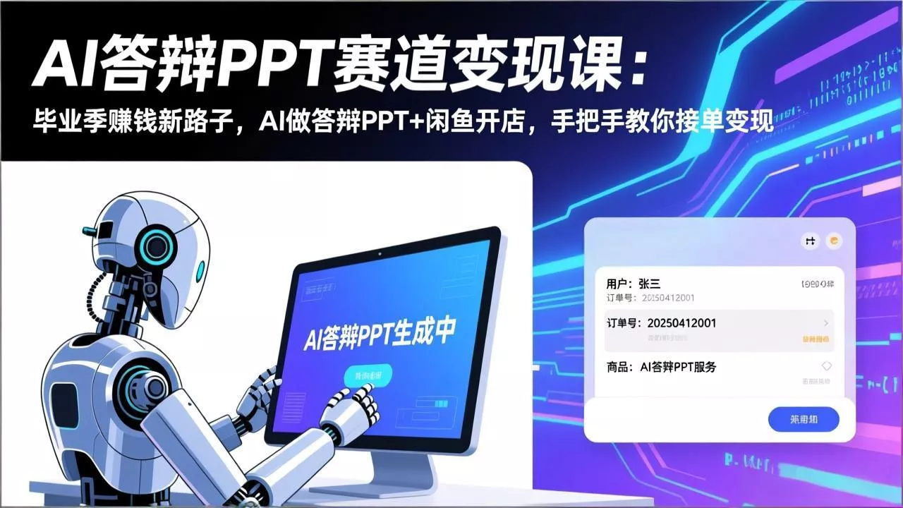 AI答辩PPT赛道变现课:毕业季赚钱新路子,AI做答辩PPT+闲鱼开店,手把手教你接单变现 AI答辩PPT赛道变现课:毕业季赚钱新路子,AI做答辩PPT+闲鱼开店,手把手教你接单变现