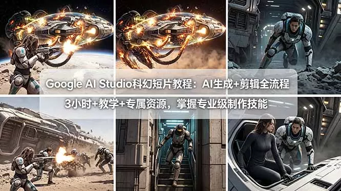 Google AI Studio科幻短片教程:AI生成+剪辑全流程,3小时+教学+专属资源,掌握专业级制作技能 Google AI Studio科幻短片教程:AI生成+剪辑全流程,3小时+教学+专属资源,掌握专业级制作技能