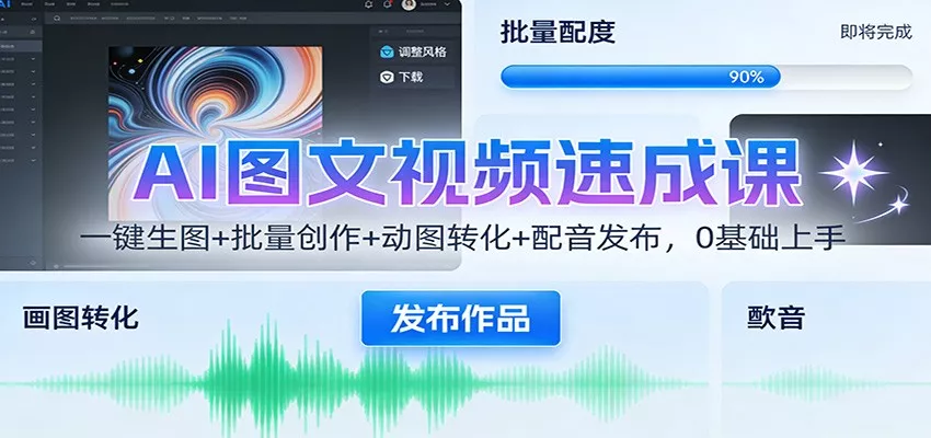 AI图文视频速成课：一键生图+批量创作+动图转化+配音发布，0基础上手 - 项目资源网