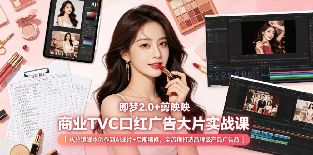即梦2.0+剪映商业TVC口红广告大片实战课|从分镜脚本创作到AI成片+后期精修,全流程打造品牌级产品广告 即梦2.0+剪映商业TVC口红广告大片实战课|从分镜脚本创作到AI成片+后期精修,全流程打造品牌级产品广告