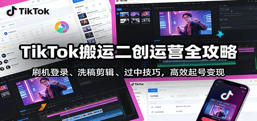 TikTok搬运二创运营全攻略：刷机登录、洗稿剪辑 、过中技巧，高效起号变现 - 项目资源网