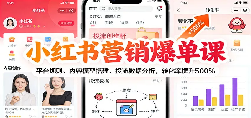 小红书营销爆单课：平台规则、内容模型搭建、投流数据分析，转化率提升500% - 项目资源网