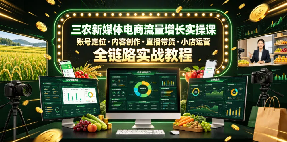 三农新媒体电商流量增长实操课,账号定位・内容创作・直播带货・小店运营,全链路实战教程 三农新媒体电商流量增长实操课,账号定位・内容创作・直播带货・小店运营,全链路实战教程
