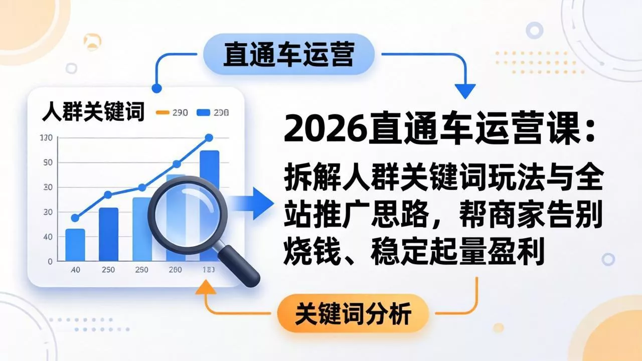 2026直通车运营课：拆解人群关键词玩法与全站推广思路，帮商家告别烧钱、稳定起量盈利 - 项目资源网