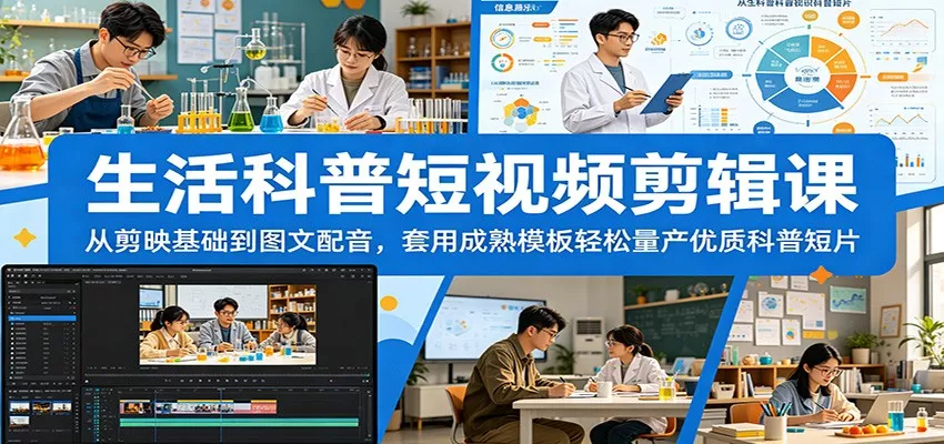 生活科普短视频剪辑课：从剪映基础到图文配音，套用成熟模板轻松量产优质科普短片 - 项目资源网