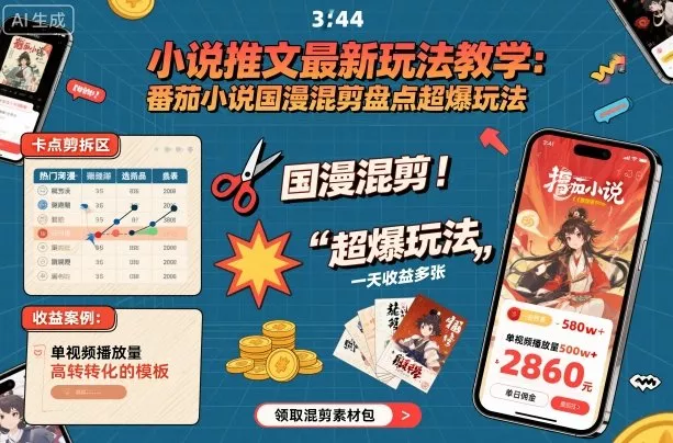 小说推文最新玩法教学，番茄小说国漫混剪盘点超爆玩法，全程干货，一天收益多张 - 项目资源网