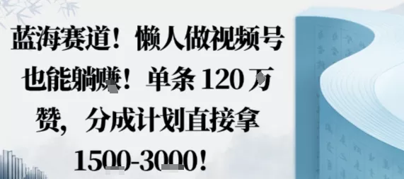 蓝海赛道，懒人做视频号也能躺挣，单条120W赞，分成计划直接拿1.5k，不用拍不用剪 - 项目资源网