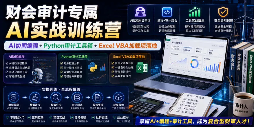 财会审计专属AI实战训练营|AI协同编程+Python审计工具箱+Excel VBA加载项落地 财会审计专属AI实战训练营|AI协同编程+Python审计工具箱+Excel VBA加载项落地