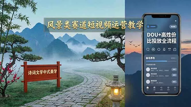 风景类赛道短视频运营教学：诗词文学中式美学，新号养号对标账号定位，DOU+高性价比投放全流程 - 项目资源网