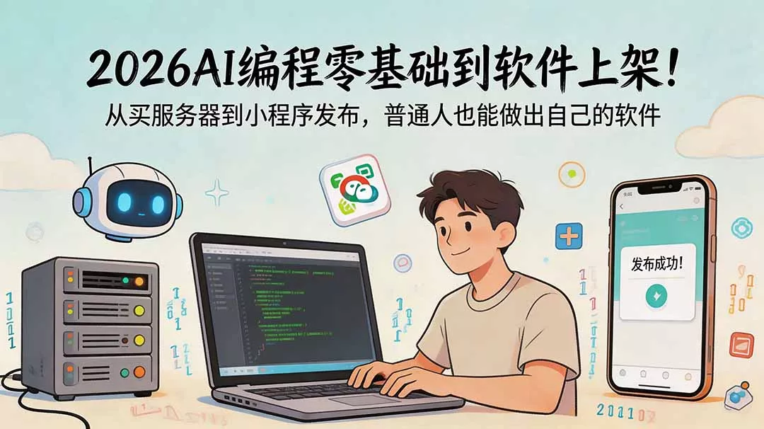 2026AI编程零基础到软件上架!从买服务器到小程序发布,普通人也能做出自己的软件 2026AI编程零基础到软件上架!从买服务器到小程序发布,普通人也能做出自己的软件