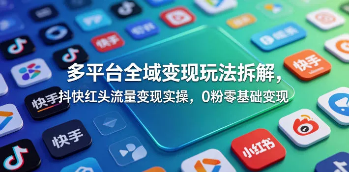 多平台全域变现玩法拆解,抖快红头流量变现实操,0粉零基础变现 多平台全域变现玩法拆解,抖快红头流量变现实操,0粉零基础变现
