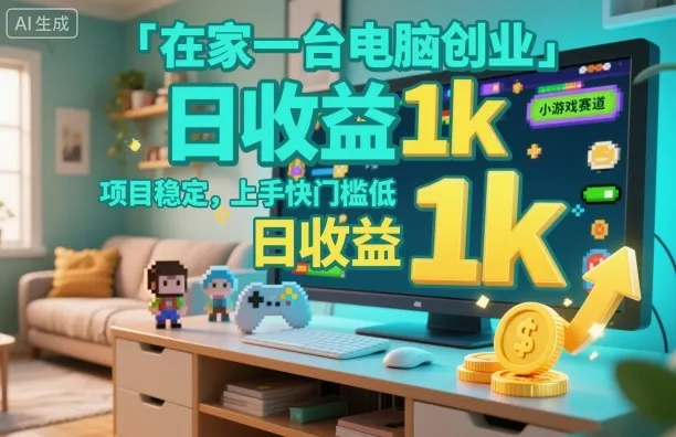 在家一台电脑创业，小游戏赛道，项目稳定，上手快门槛低，日收益1k+【揭秘】 - 项目资源网