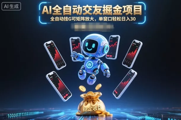 AI全自动交友掘金项目,全自动挂G可矩阵放大,单窗口轻松日入30+【揭秘】
